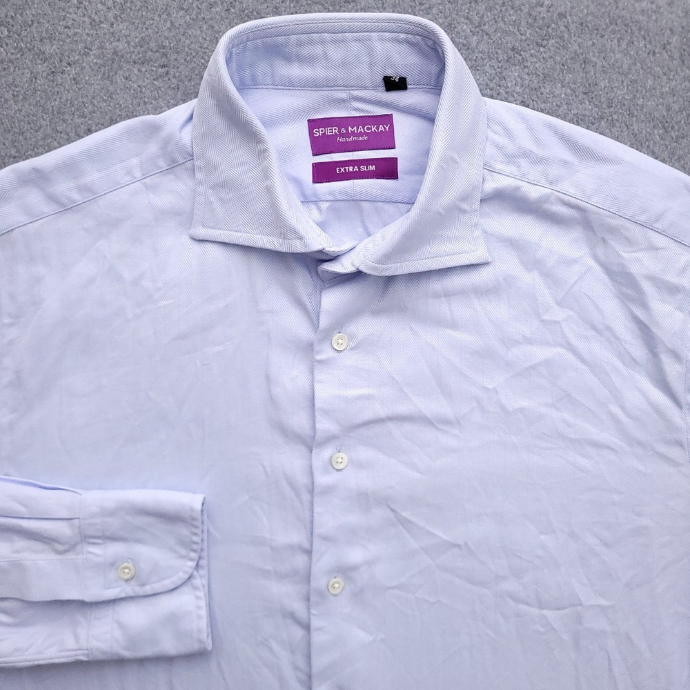 Spier & Mackay Dress Shirt Mens 16 34 Extra Slim Fit Cotton Twill Blue